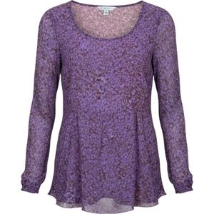 Whimsy Silk Sonnet Blouse CAbi #823 Purple Floral Crinkle Sheer Layered Blouse S